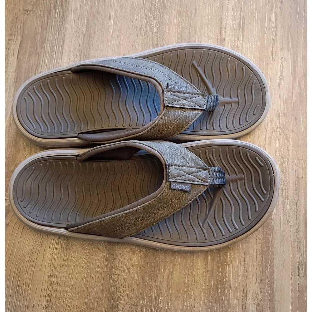 George Men’s Atlantic Thong Sandals Slip-On Fabric Upper Logo Gray US 10